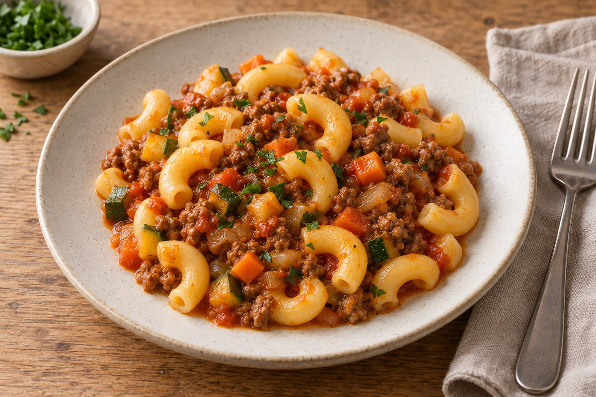 Hörnli grob mit Fleisch-Gemüsesauce