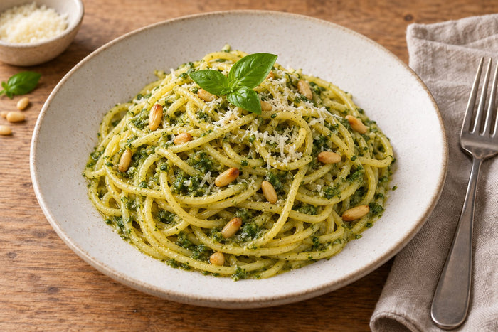 Spaghetti mit Basilikum-Pesto