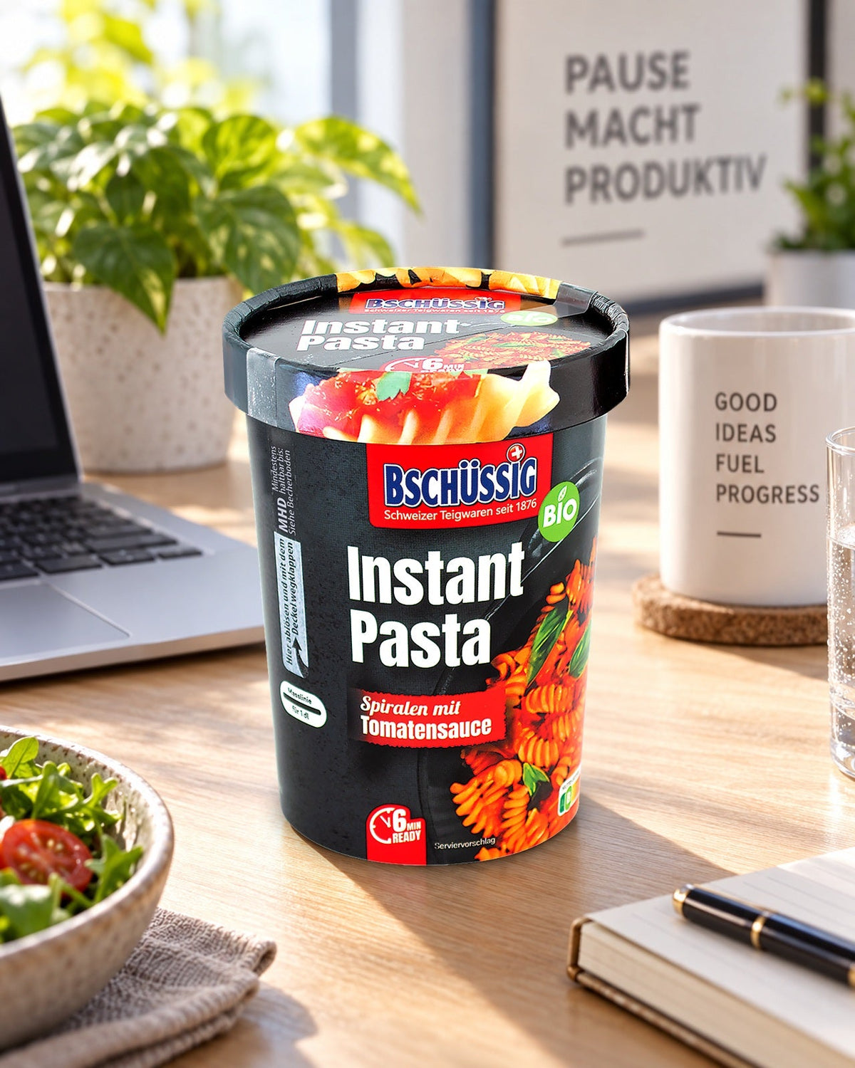 BSCHÜSSIG Bio Instant Pasta spirales en sauce tomate — Pour la pause au bureau