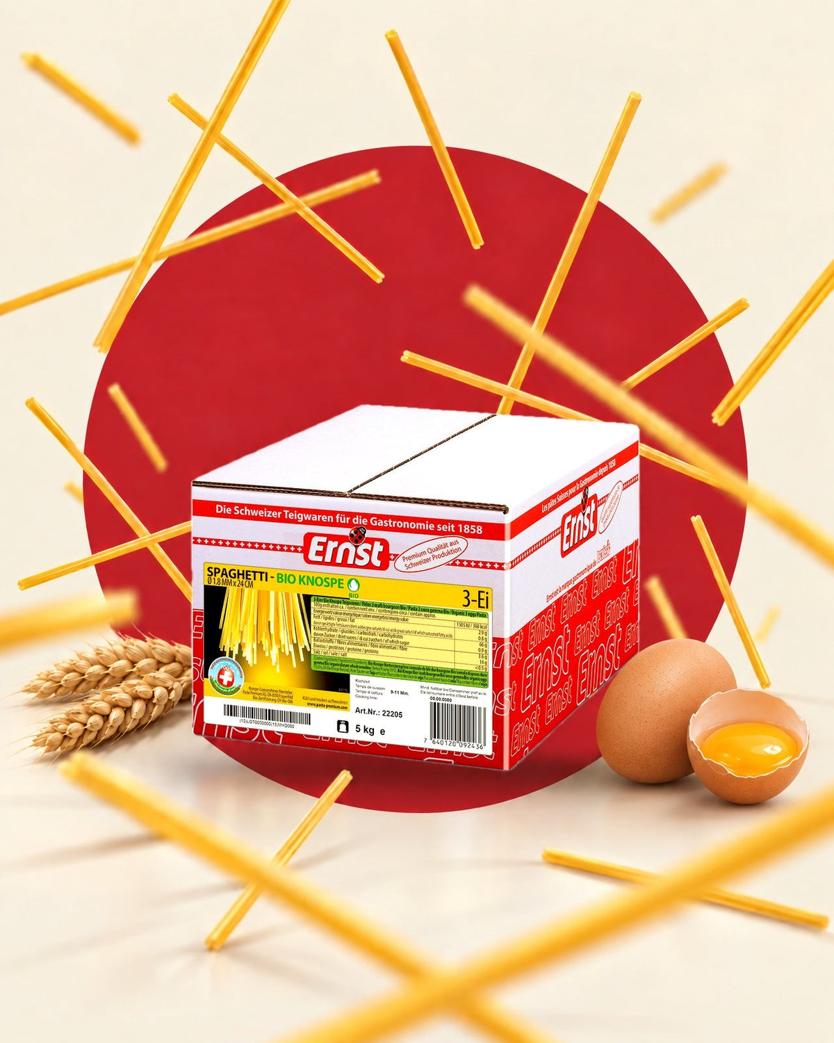 ERNST spaghetti 3 œufs, 1.8mm, 24cm, Bourgeon Bio, 5 kg