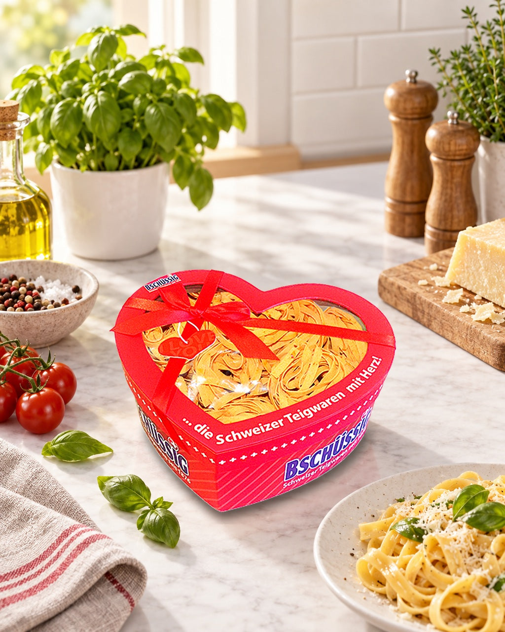Herz-Schachtel Chili Tagliatelle — In der Küche