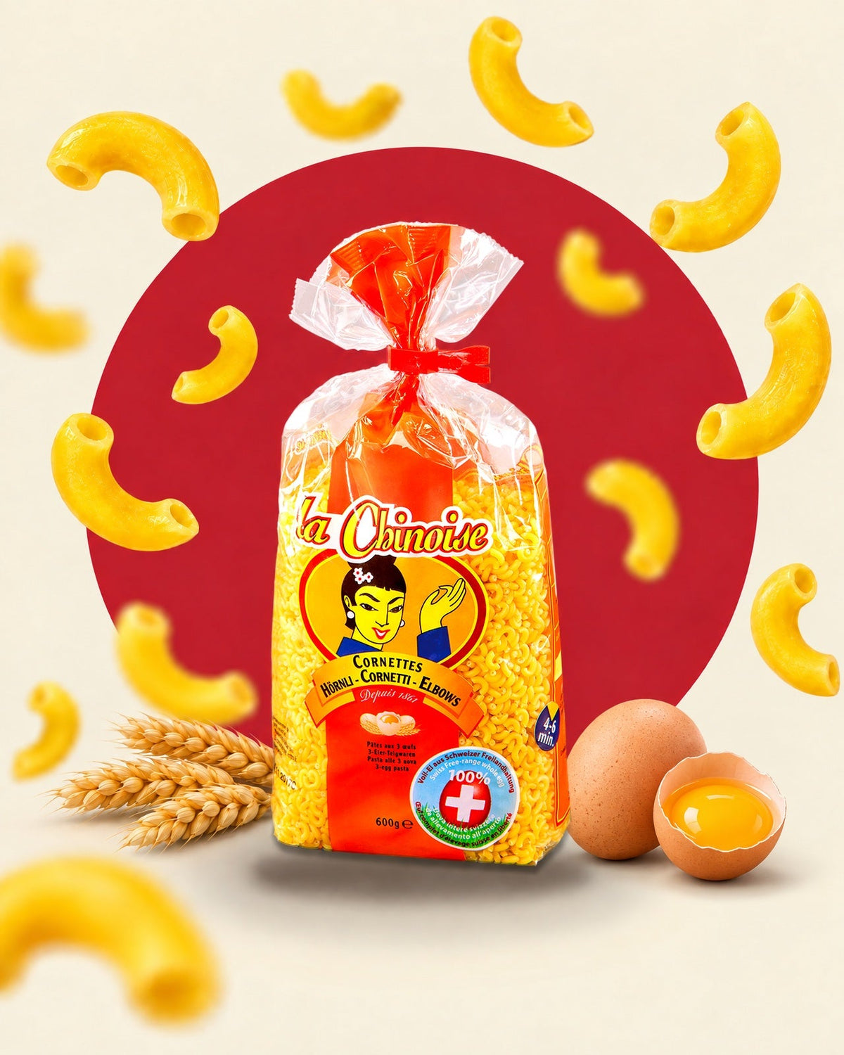 la Chinoise Hörnli fini, 3 uova
