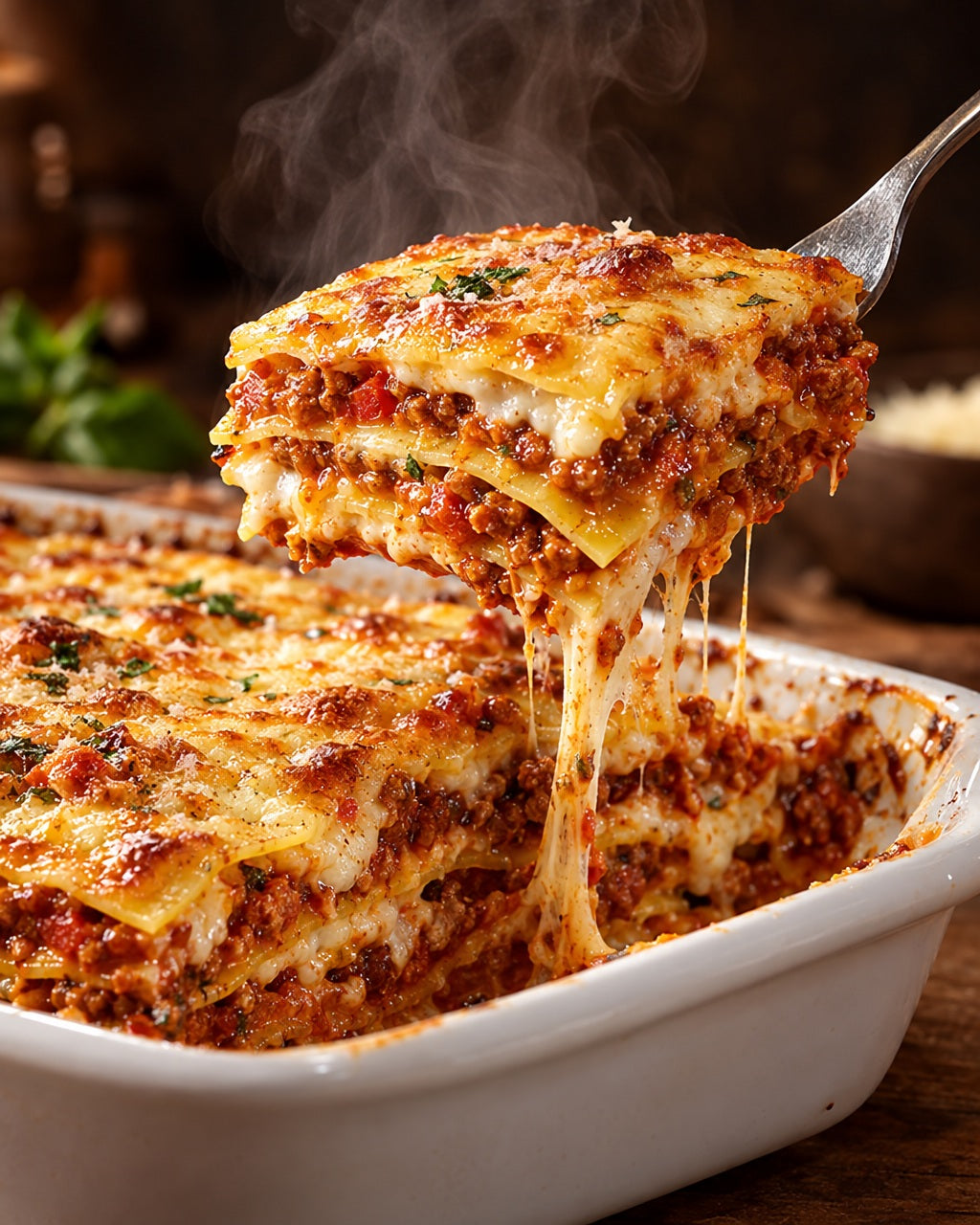 Fogli di lasagne, 3 uova — servito caldo e fumante