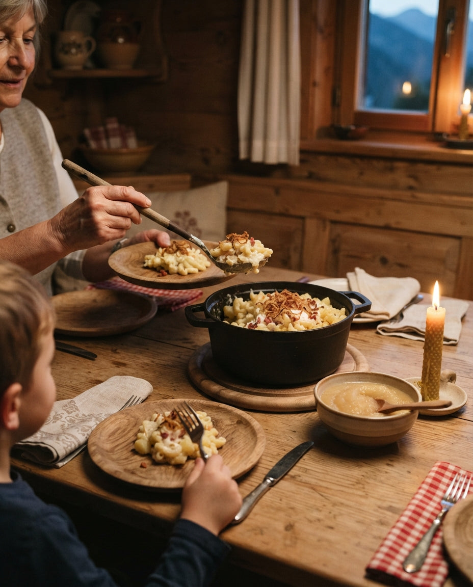 One-Pot-Älplermagronen mit Röstzwiebeln – gemeinsam am Tisch