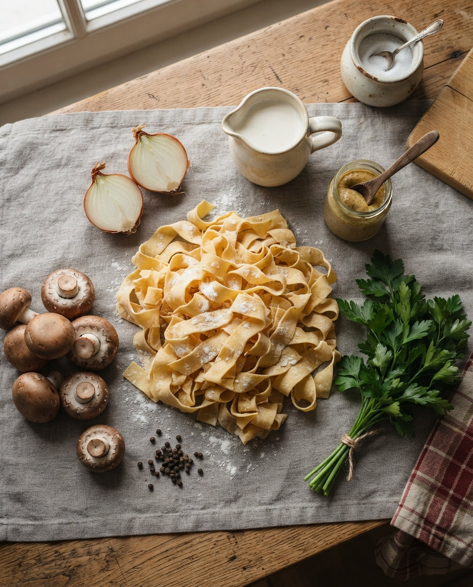 Extrabreite Ami Nudeln mit Pilz-Stroganoff – Zutaten