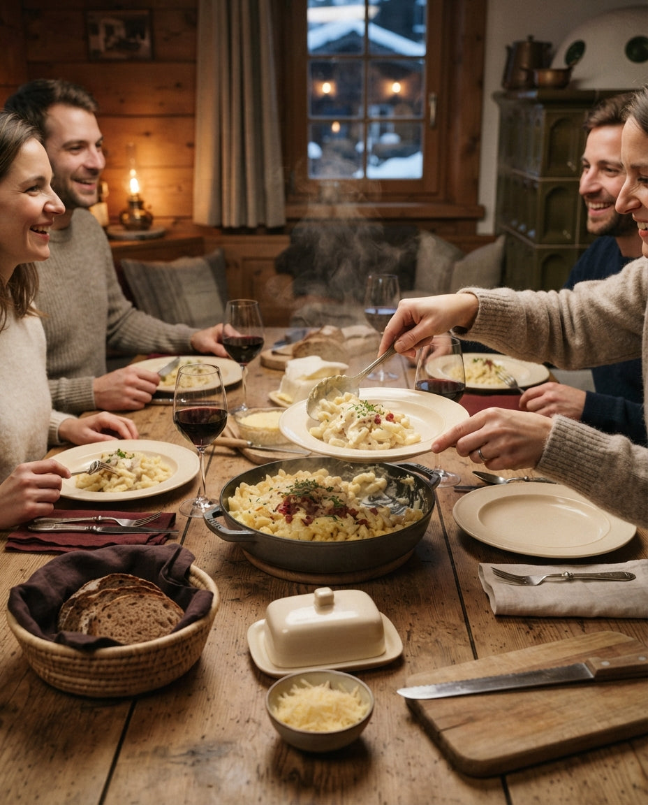Extrabreite Ami Nudeln mit Pilz-Stroganoff – gemeinsam am Tisch