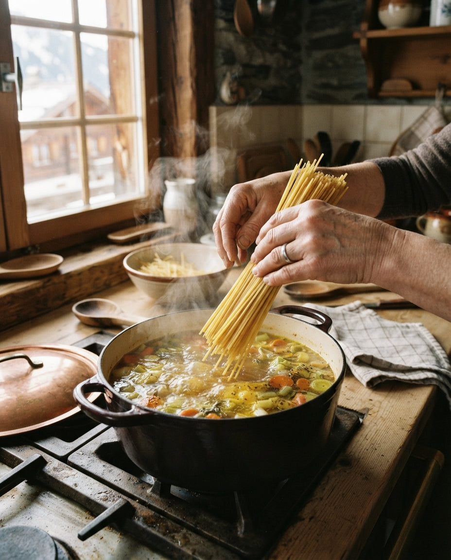 Grosis Nudelsuppe mit Poulet und Gemüse – Zubereitung