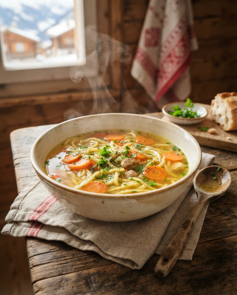 Rezept: Grosis Nudelsuppe mit Poulet und Gemüse