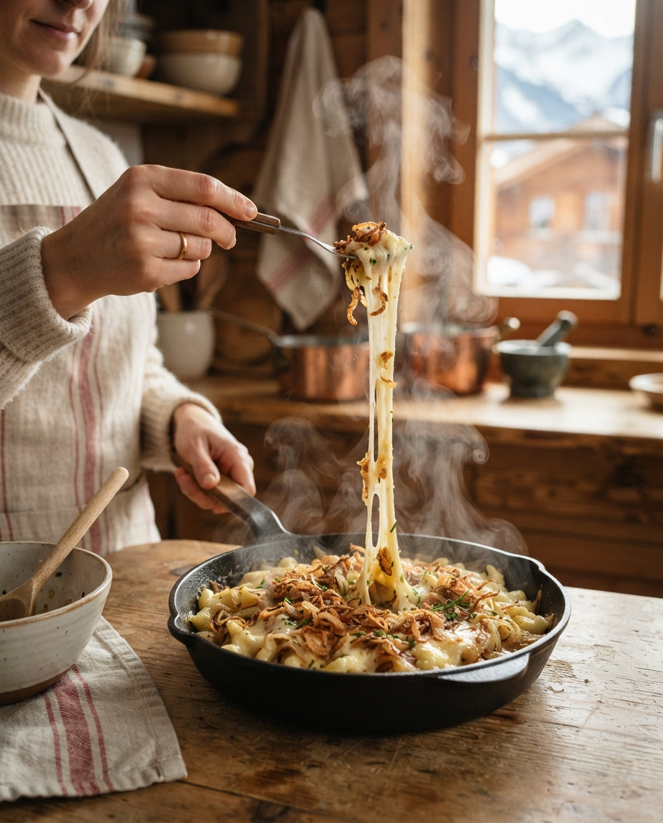 Chäs-Spätzli-Pfanne mit Röstzwiebeln – Zubereitung