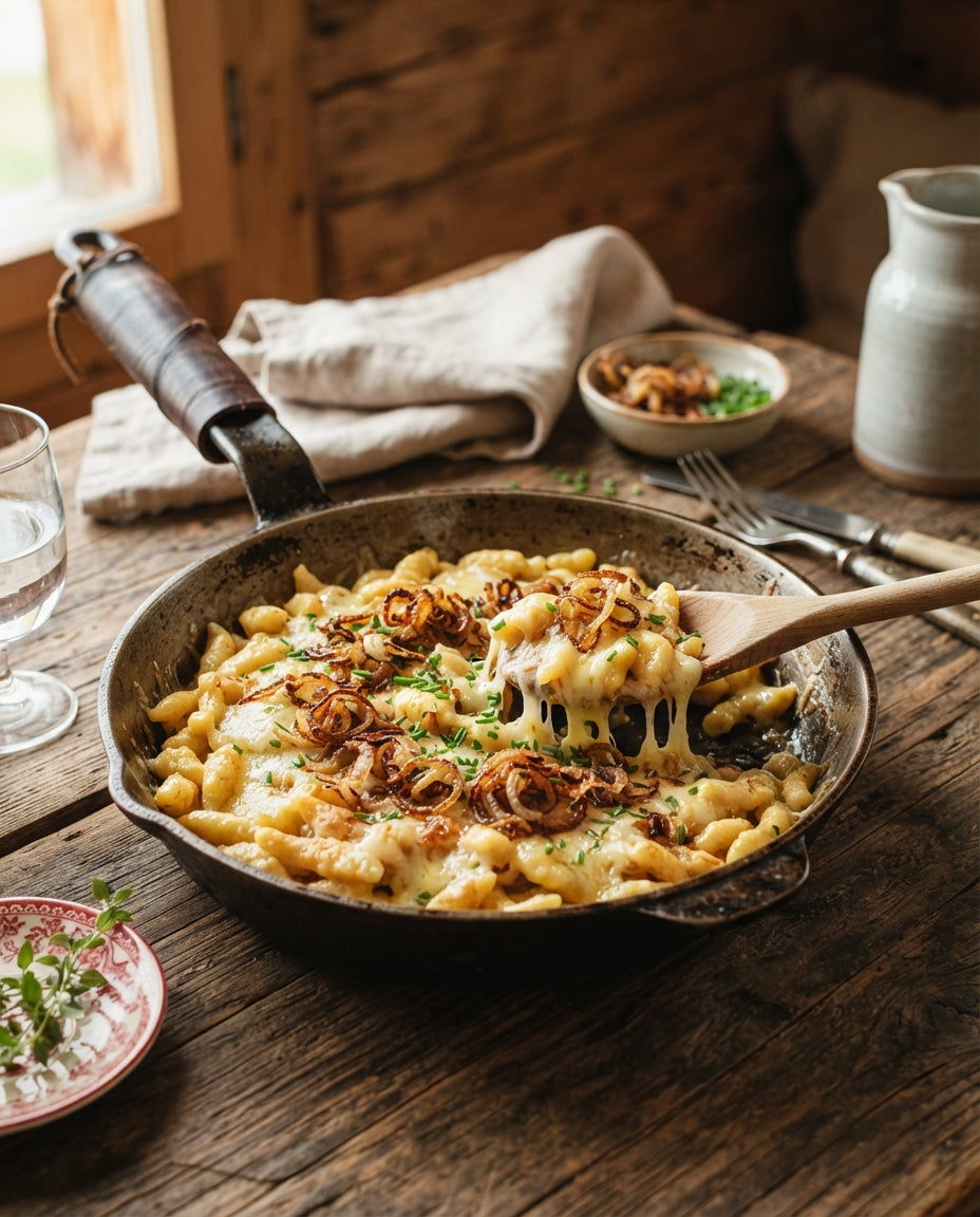 Rezept: Chäs-Spätzli-Pfanne mit Röstzwiebeln