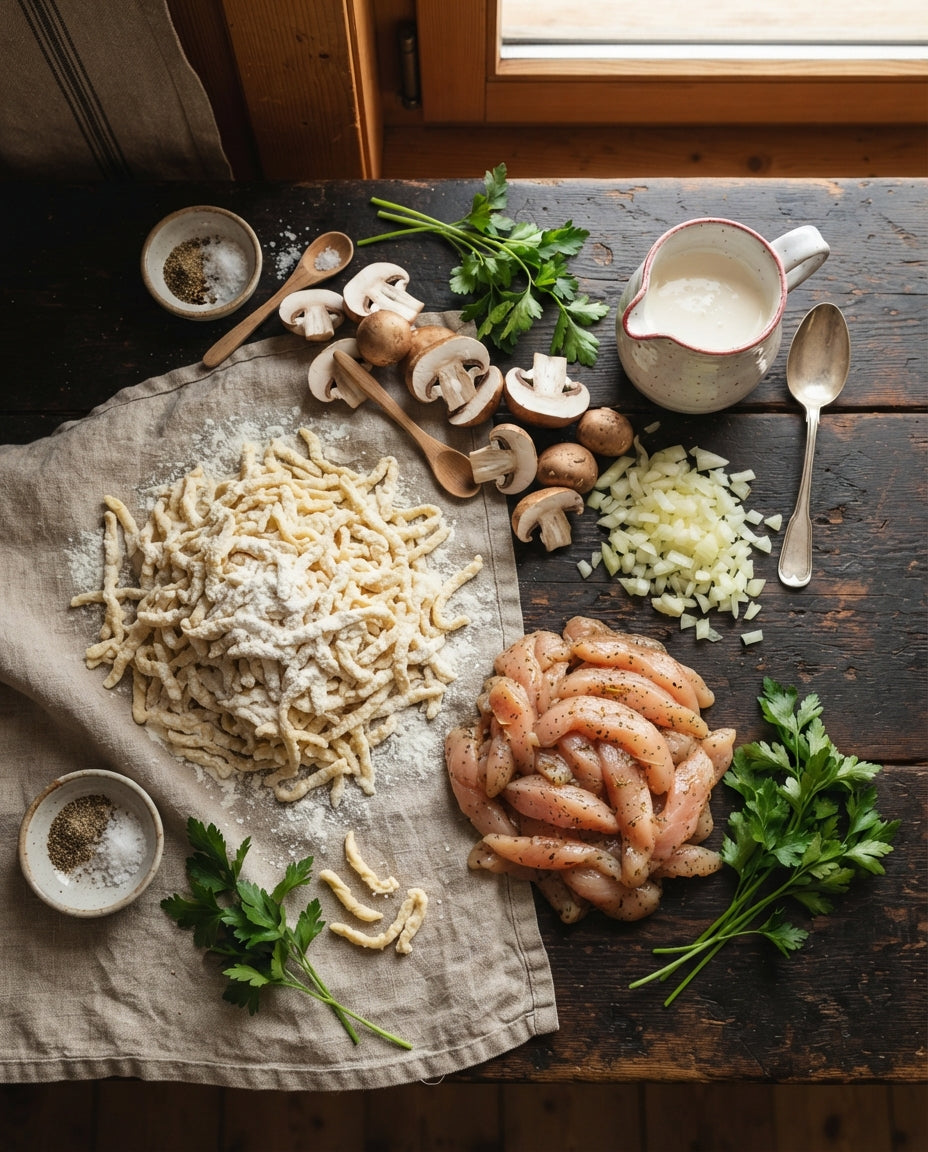 Bauernspätzli mit Pilz-Geschnetzeltem – Zutaten
