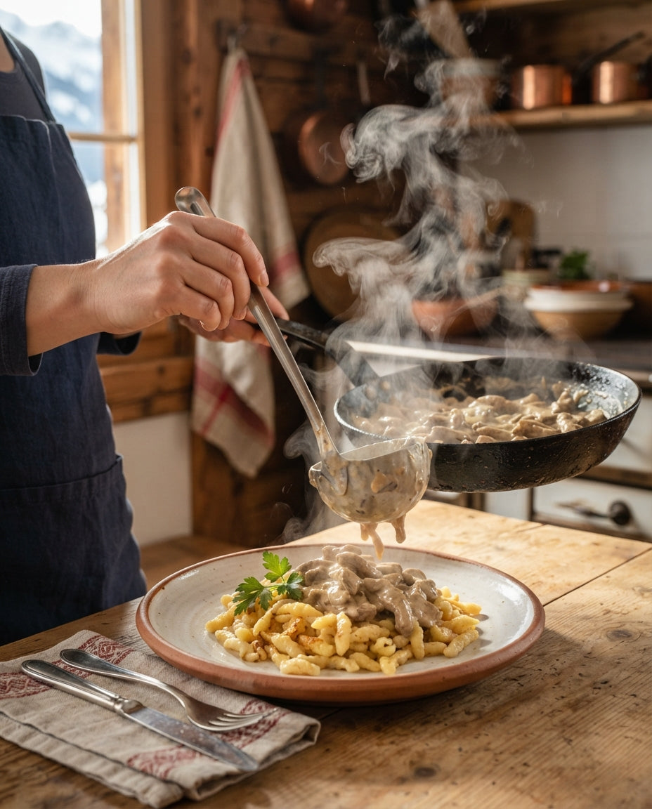 Bauernspätzli mit Pilz-Geschnetzeltem – Zubereitung