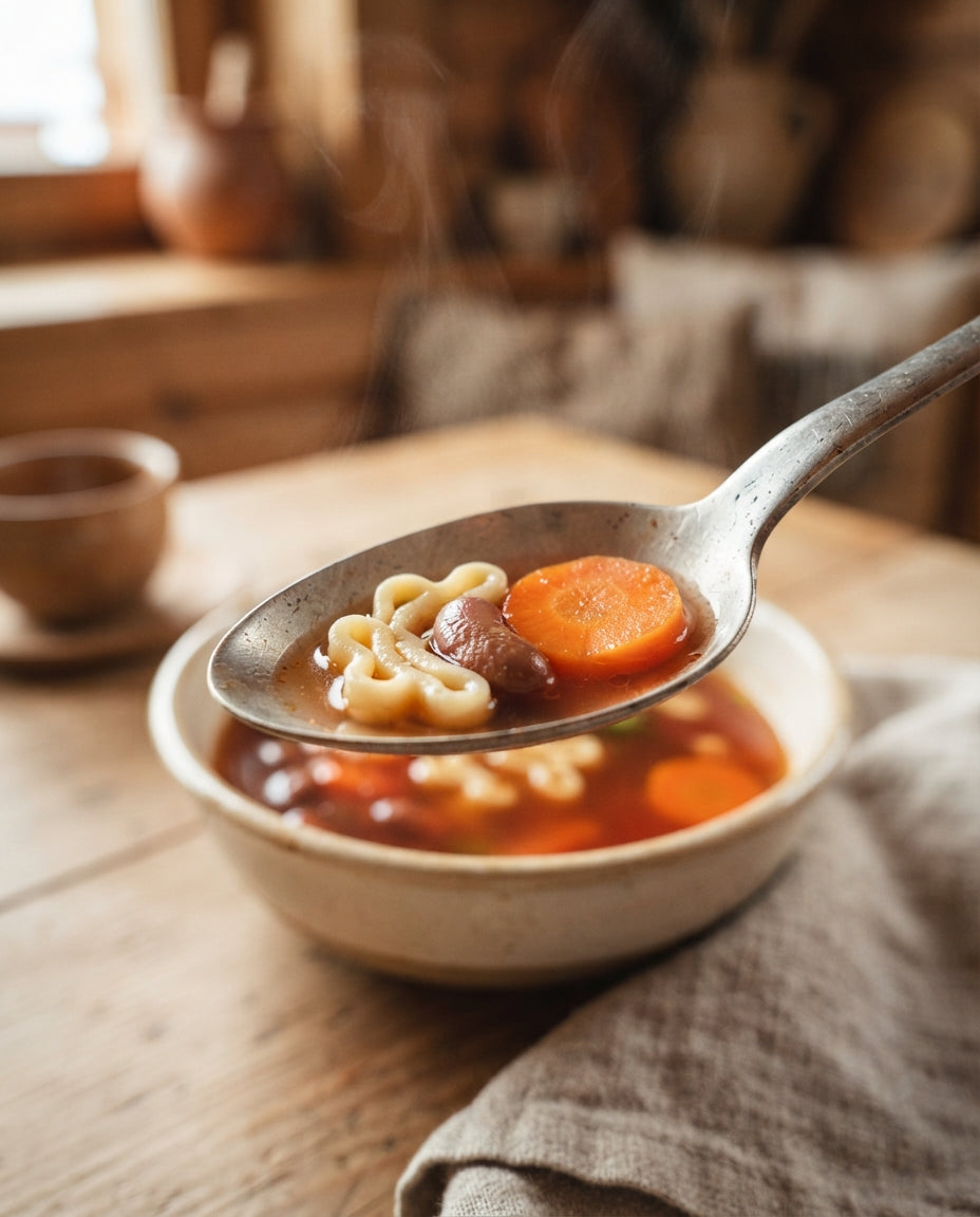 Füessli-Minestrone – Gmüessuppe mit Suppen-Star – Detailaufnahme