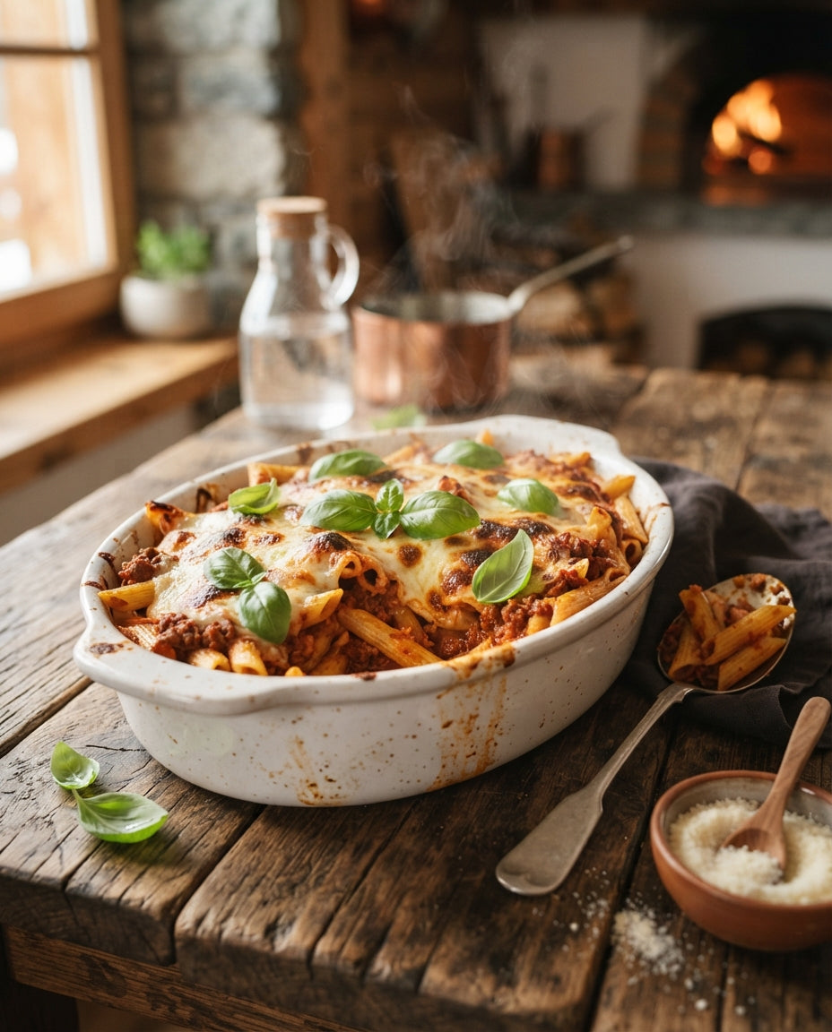 Rezept: Blitz-Pasta al Forno mit Bio-Rindfleischsauce