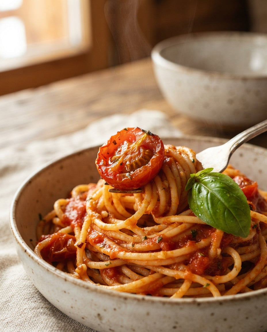 Blitz-Pomodoro deluxe mit Bio-Tomatensauce – Detailaufnahme