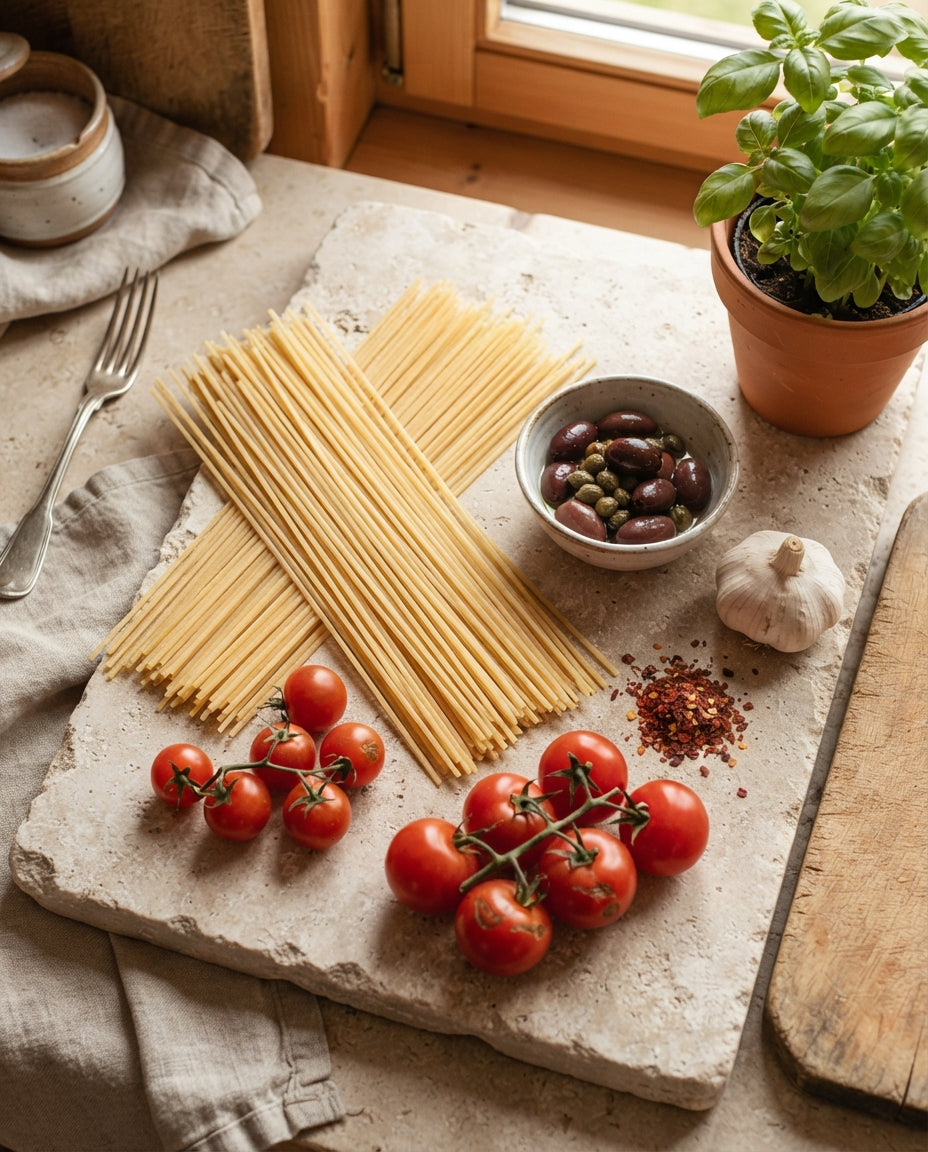 Spaghetti Napoli Puttanesca-Style – Zutaten