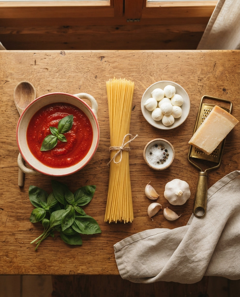 Spaghetti mit aufgepeppter Bio-Tomatensauce – Zutaten