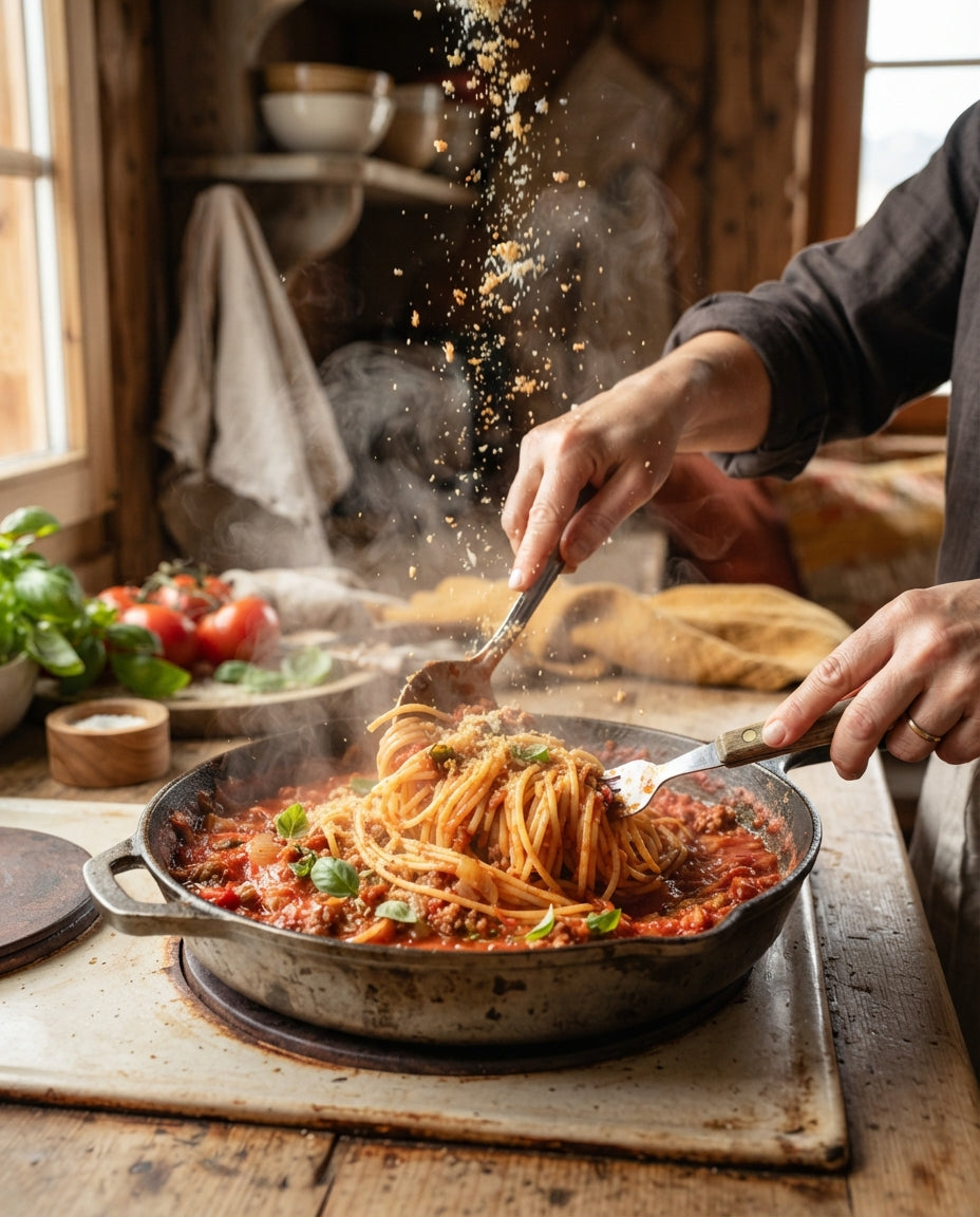 Spaghetti mit aufgepeppter Bio-Tomatensauce – Zubereitung
