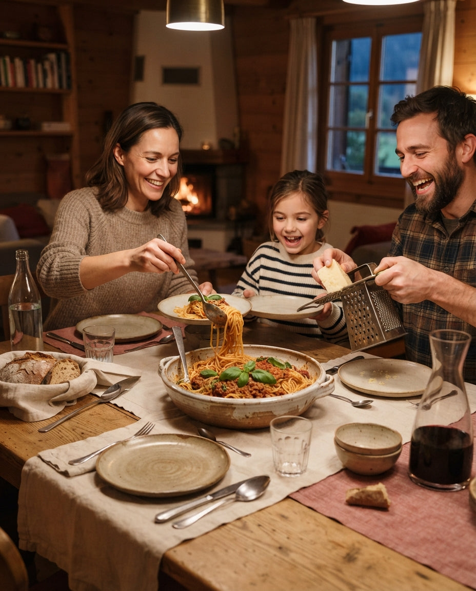 Spaghetti mit aufgepeppter Bio-Tomatensauce – gemeinsam am Tisch