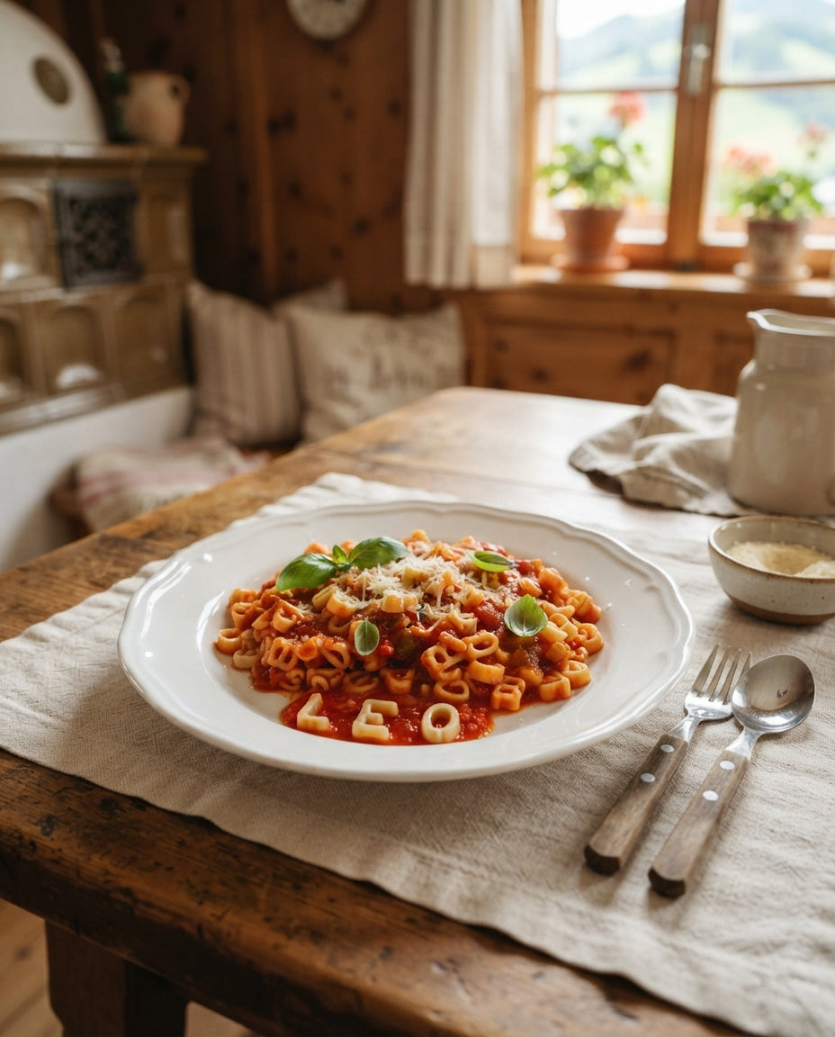 Rezept: Namen-Znacht: Buchstaben in Tomatensauce