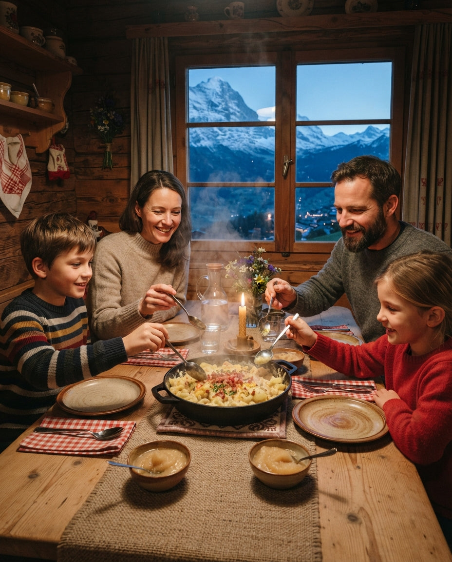 Älplermagronen wie auf der Alp — nur schneller – gemeinsam am Tisch