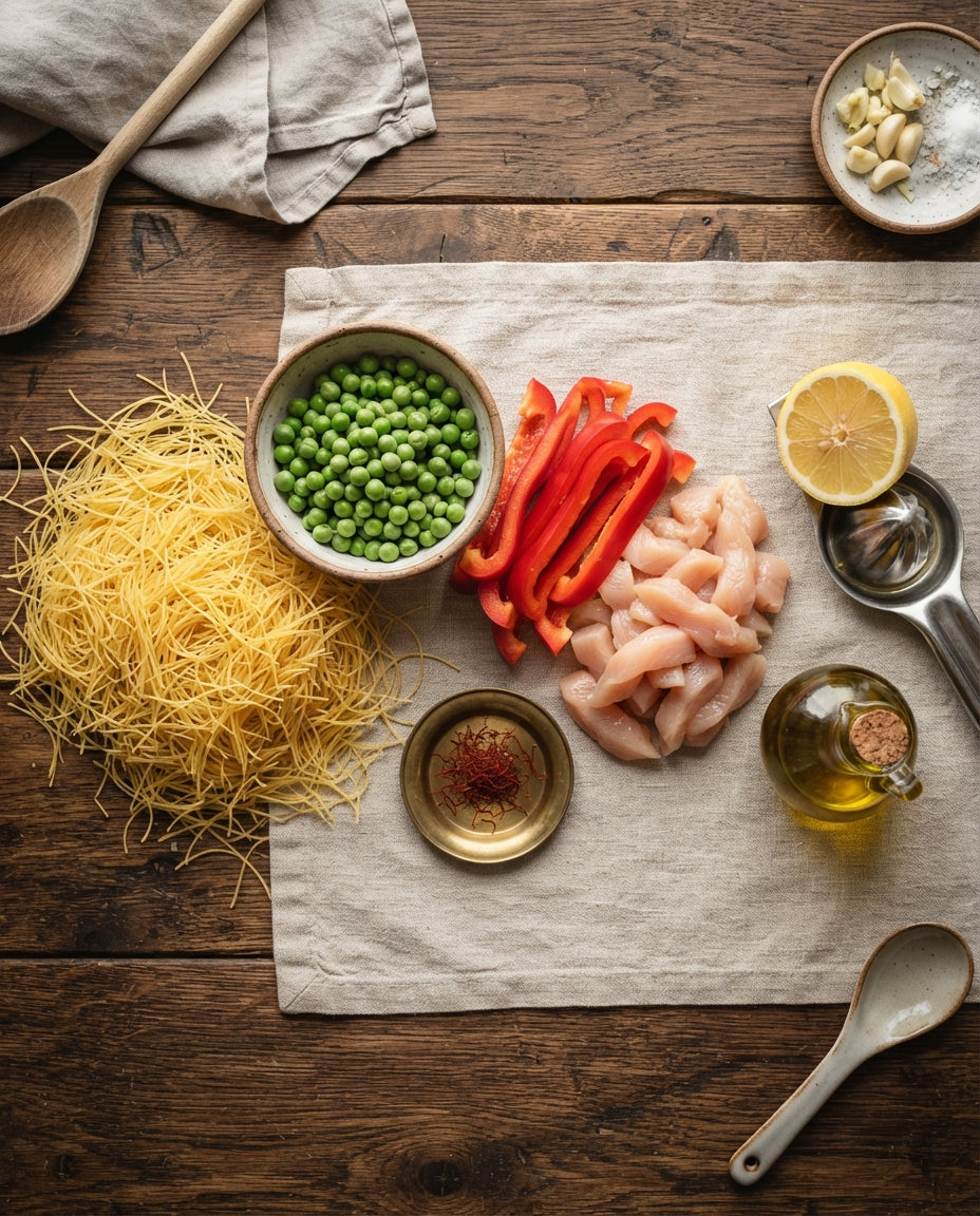 Fideli-Paella-Pfanne mit Poulet und Peperoni – Zutaten