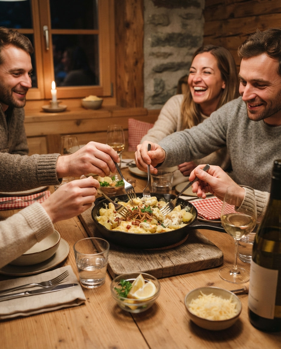 Fideli-Paella-Pfanne mit Poulet und Peperoni – gemeinsam am Tisch