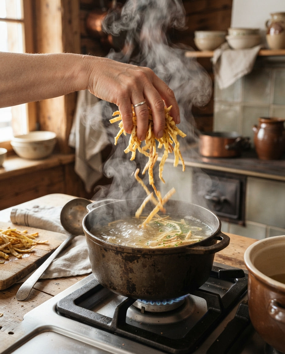 Goldene Flädlisuppe mit Gemüse-Confetti – Zubereitung
