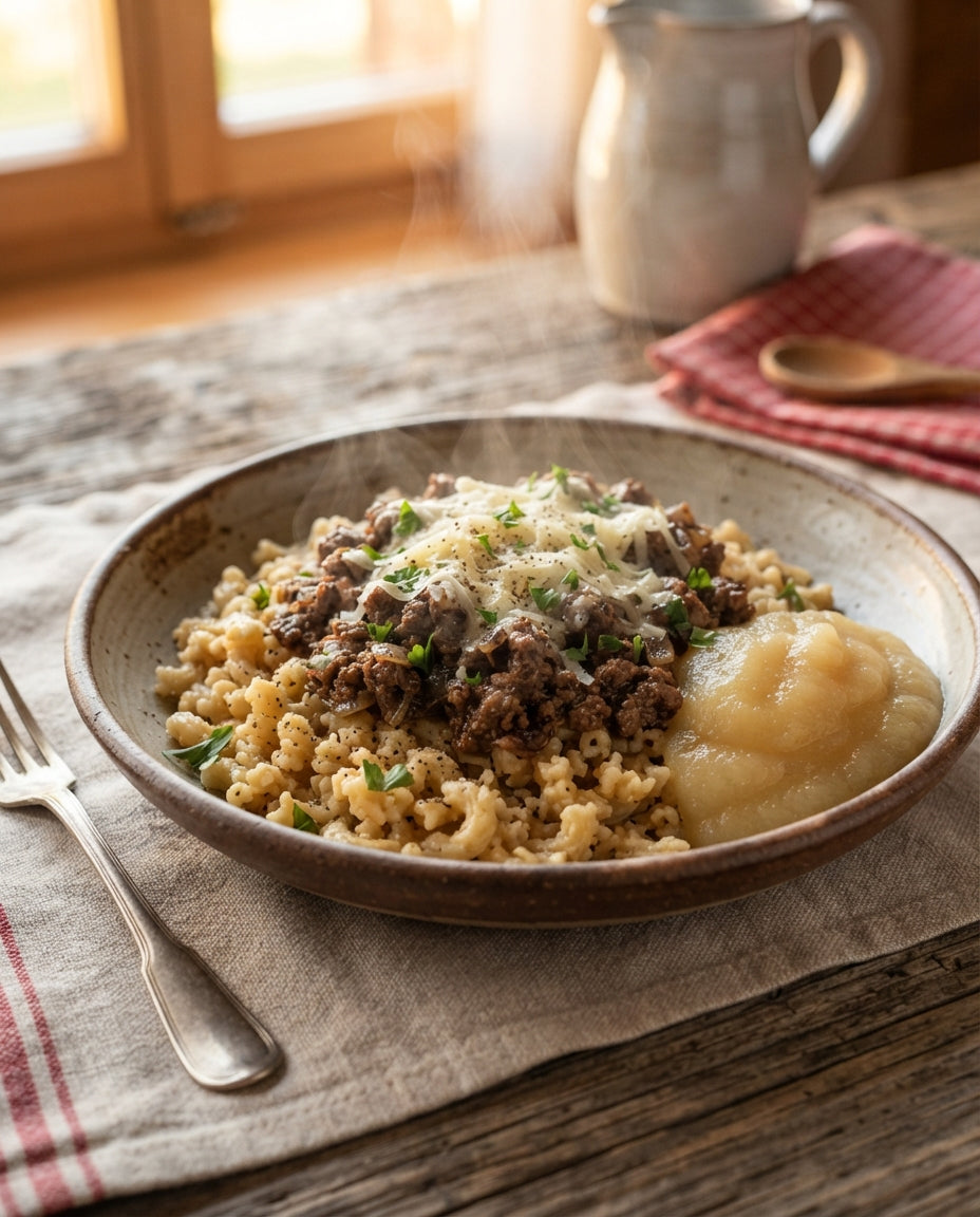 Rezept: Ghackets mit Hörnli und Apfelmus