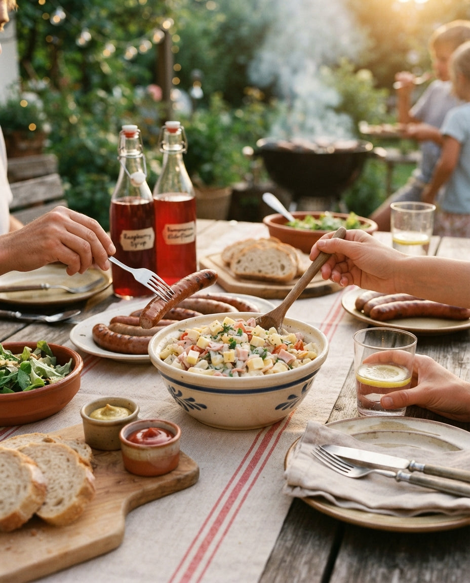 Bunter Bio-Hörnlisalat für Grill & Picknick – gemeinsam am Tisch