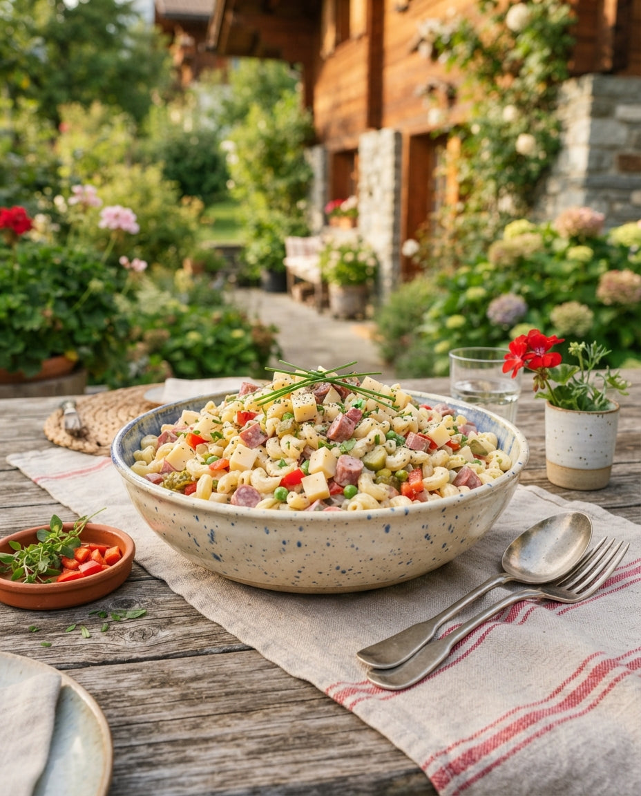 Rezept: Bunter Bio-Hörnlisalat für Grill & Picknick