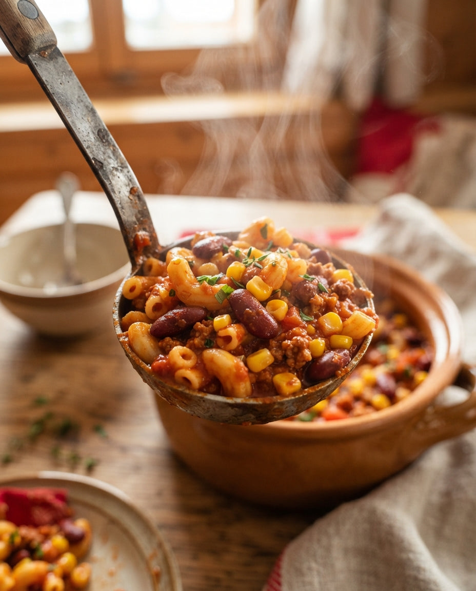 Hörnli-Chili sin Carne aus einem Topf – Detailaufnahme