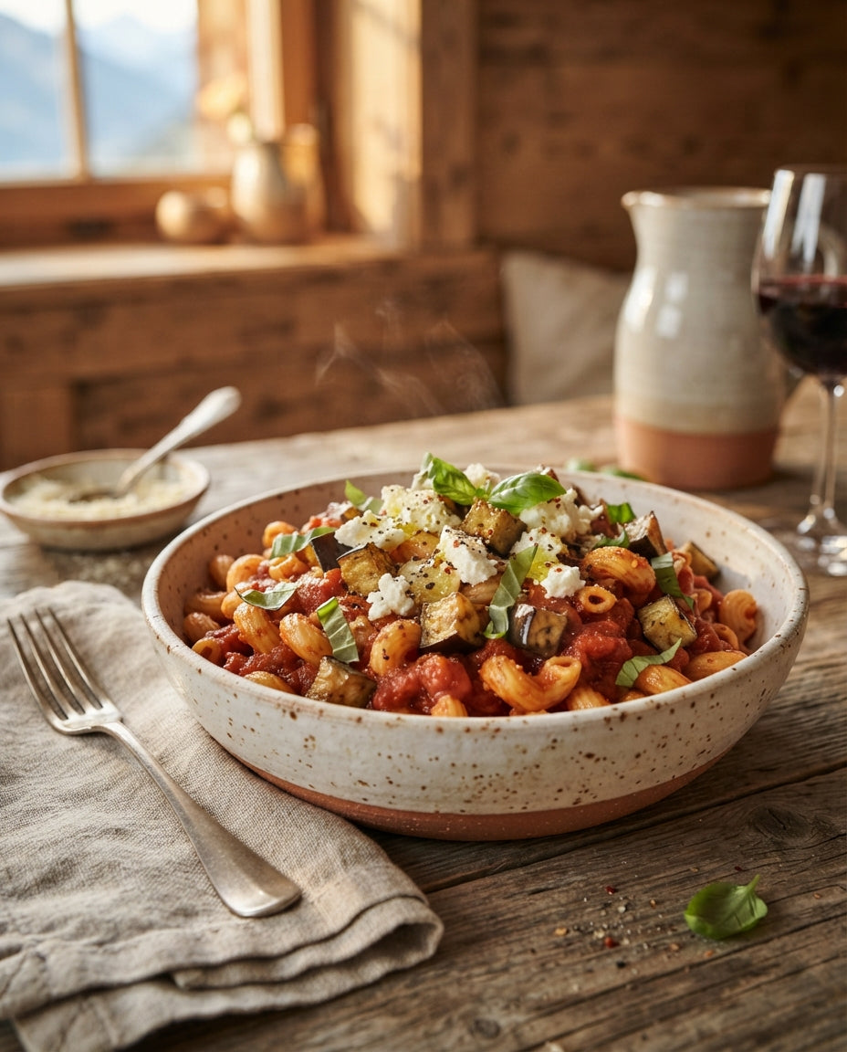 Rezept: Hörnli alla Norma mit Ofen-Auberginen
