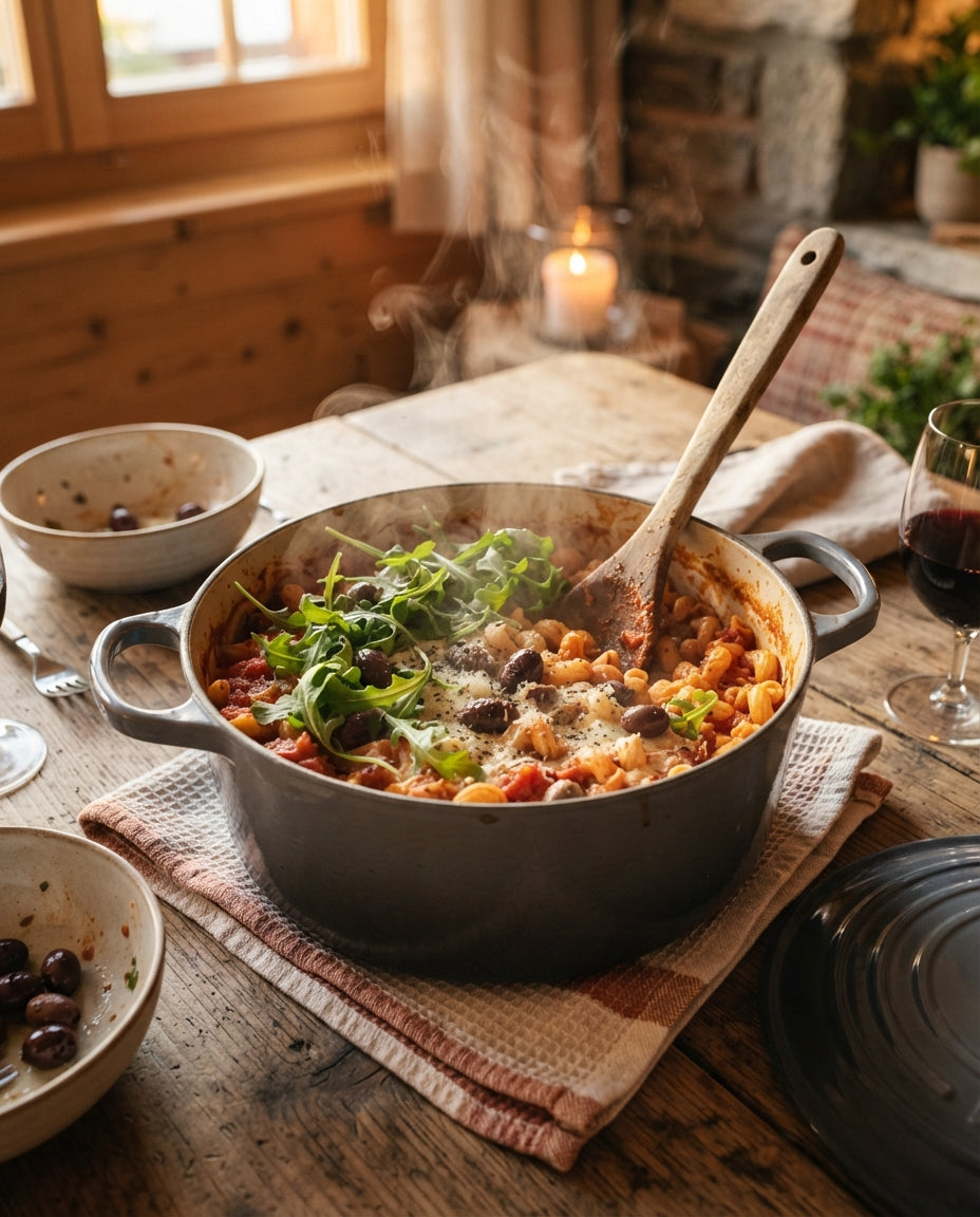Rezept: One-Pot-Hörnli Napoli mit Oliven & Rucola