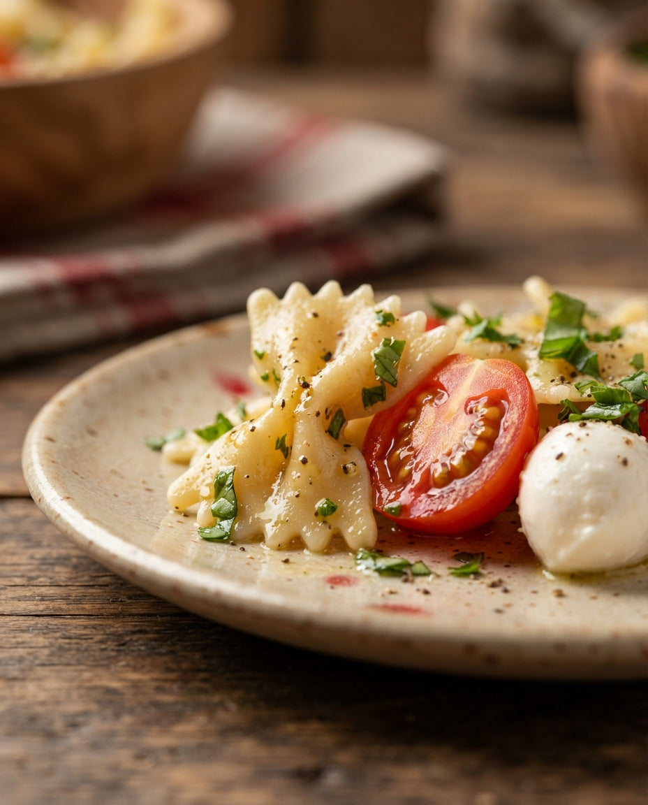 Bunter Krawättli-Salat mit Mozzarella – Detailaufnahme