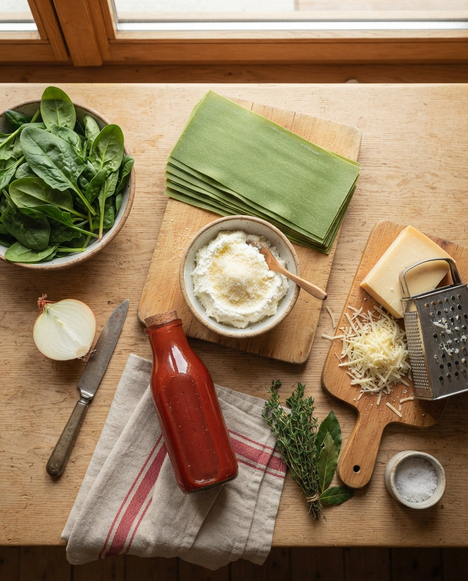Grüne Blitz-Lasagne mit Spinat und Ricotta – Zutaten