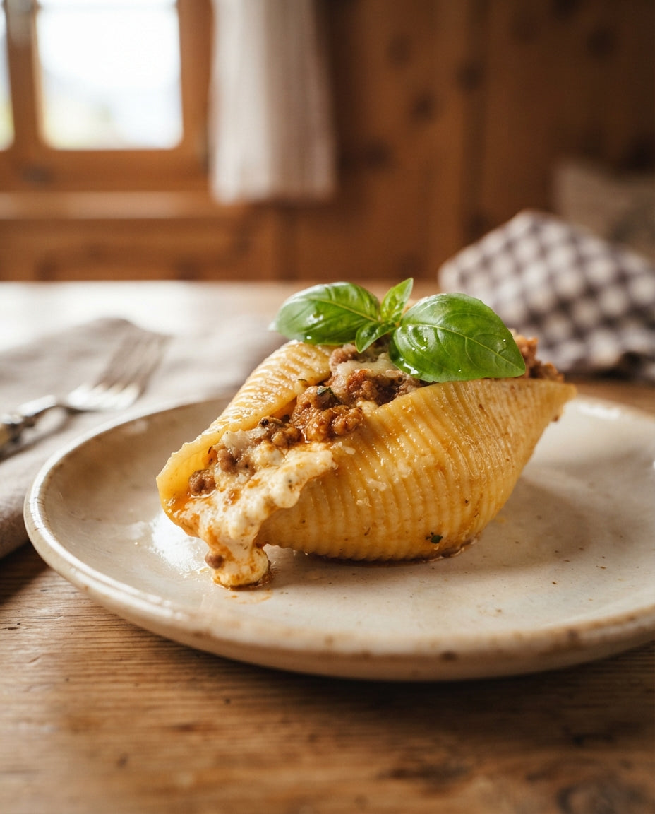 Lumaconi mit Auberginen-Sugo alla Norma – Detailaufnahme