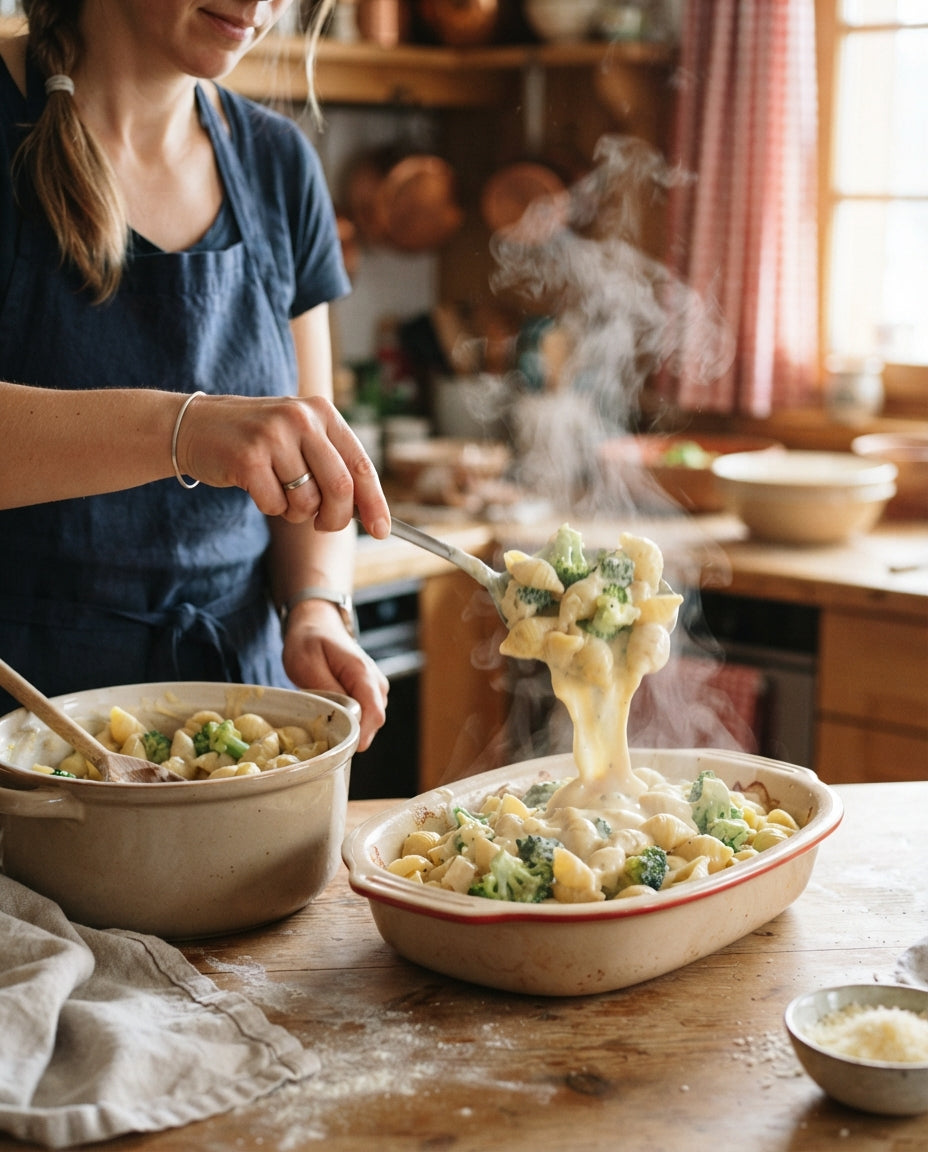 Müscheli-Gratin mit Schinken und Broccoli – Zubereitung