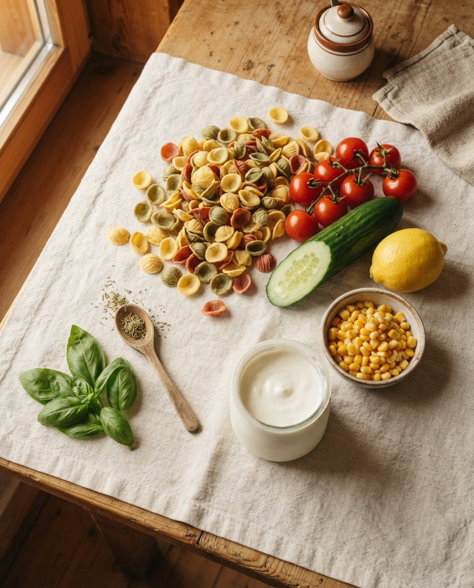 Bunter Müscheli-Salat mit Thon, Mais & Zitrone – Zutaten