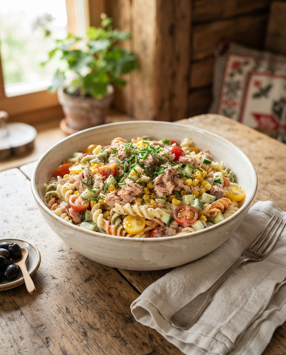 Rezept: Bunter Müscheli-Salat mit Thon, Mais & Zitrone