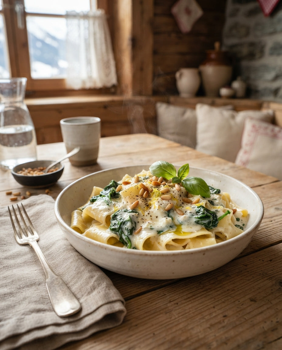 Rezept: Bio-Nudeln mit Spinat-Ricotta und Zitrone