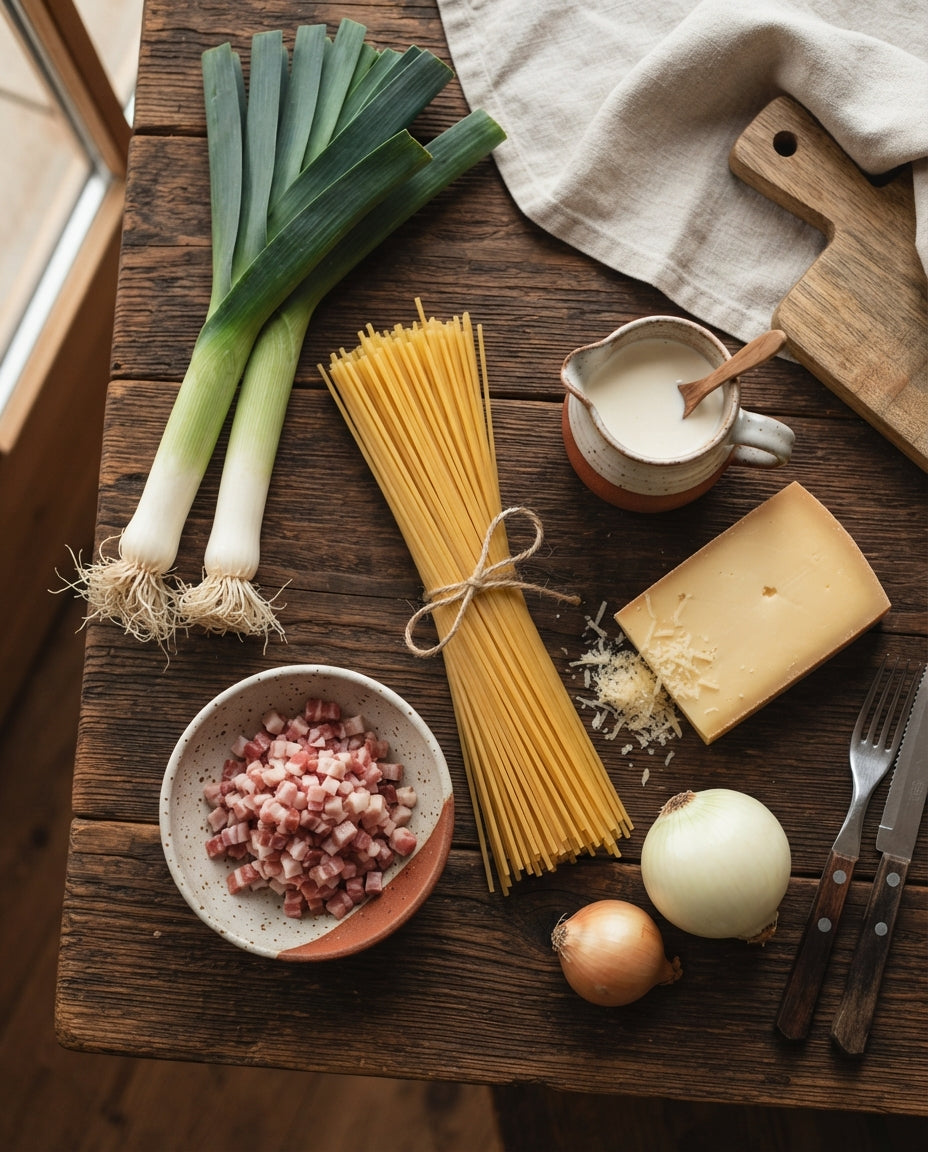 One-Pot-Nudeln mit Lauch und Speck – Zutaten