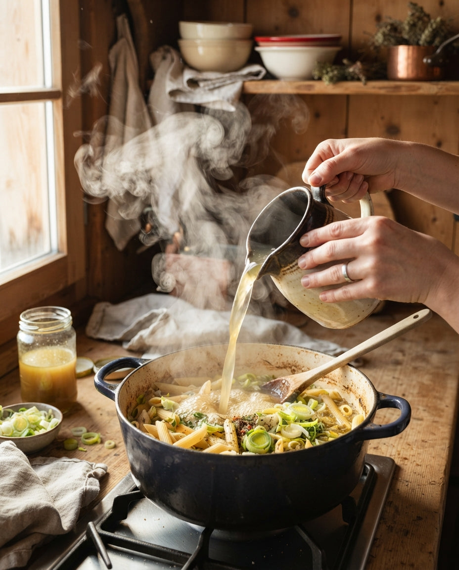 One-Pot-Nudeln mit Lauch und Speck – Zubereitung