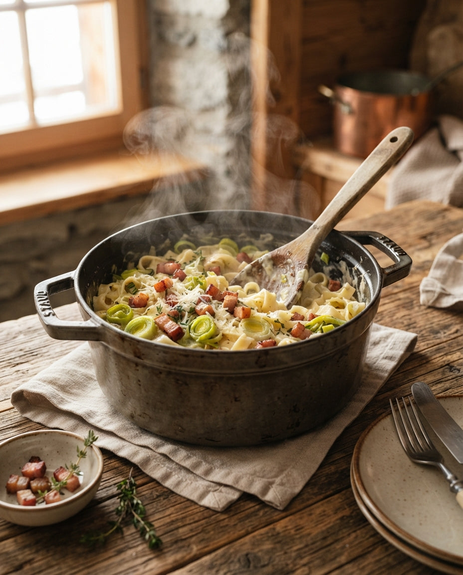 Rezept: One-Pot-Nudeln mit Lauch und Speck