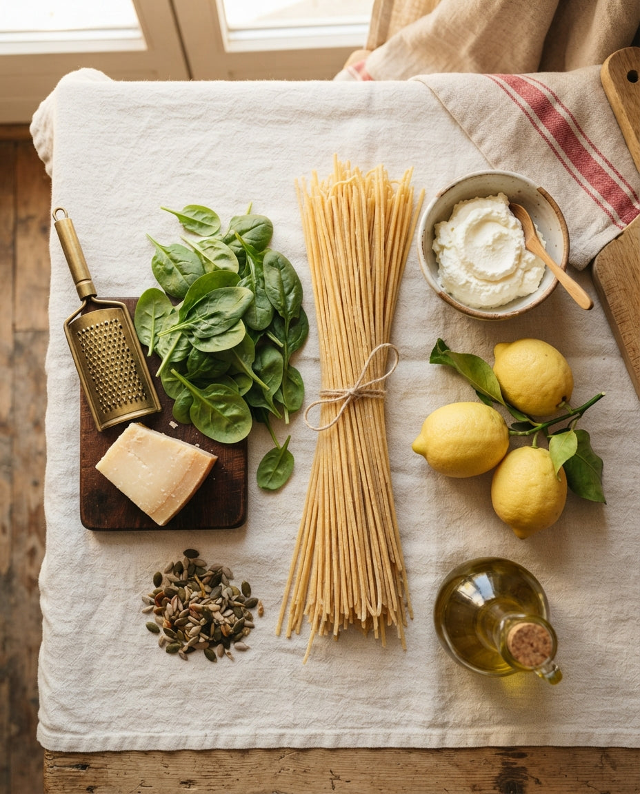 Zitronen-Ricotta-Nudeln mit Spinat – Zutaten