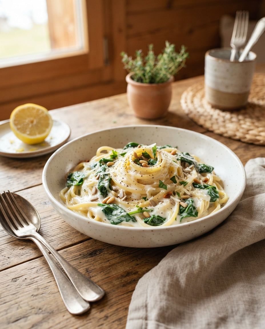 Rezept: Zitronen-Ricotta-Nudeln mit Spinat