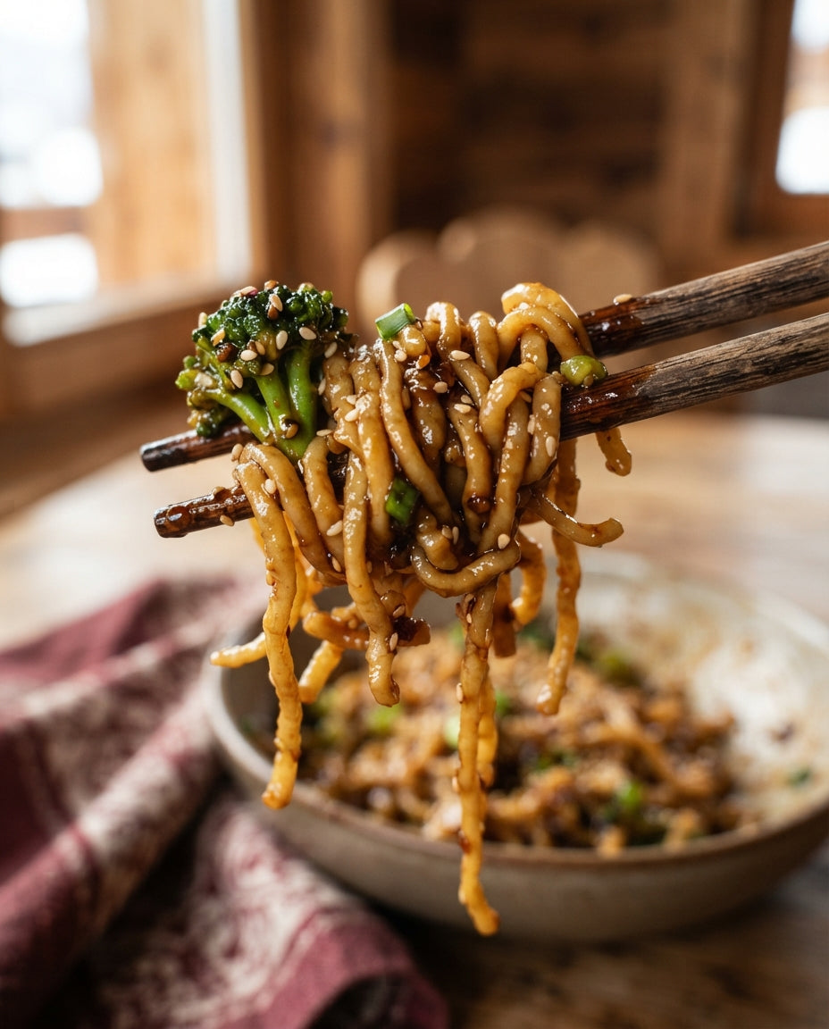 Gmües-Chow-Mein mit Schweizer Nudeln – Detailaufnahme