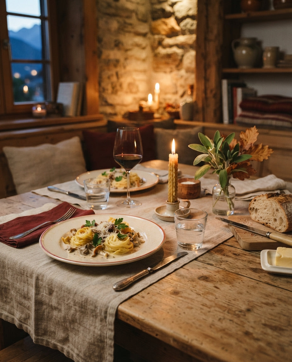 Nudelnester in Salbeibutter mit Baumnüssen – gemeinsam am Tisch