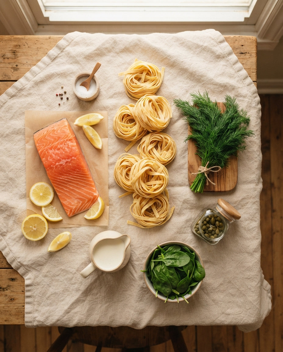 Nudelnester mit Zitronen-Rahm-Lachs – Zutaten
