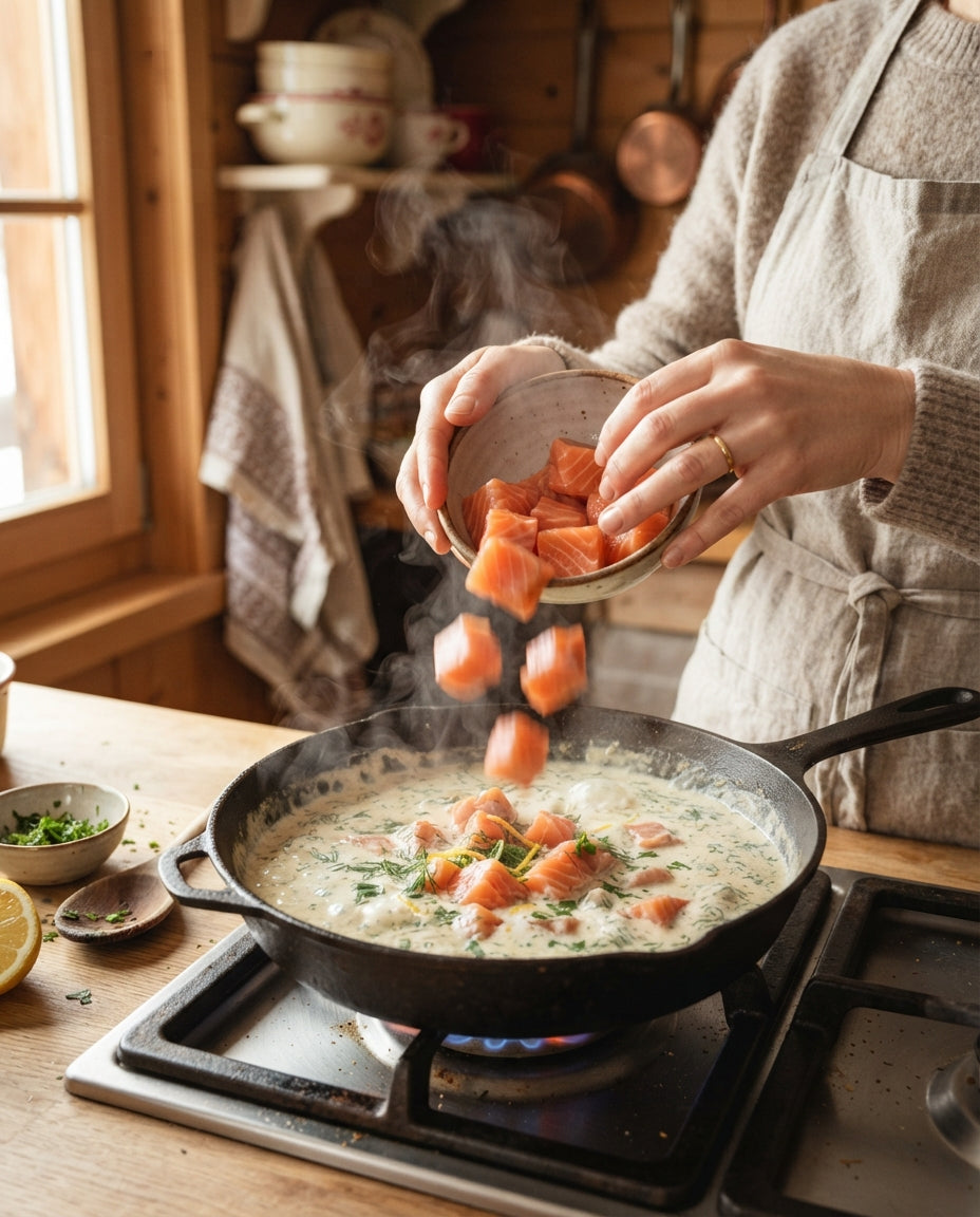 Nudelnester mit Zitronen-Rahm-Lachs – Zubereitung